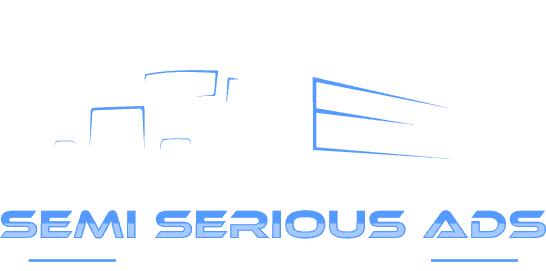 Semi Serious Ads logo featuring a stylized truck and slogan "We're in it for the long haul" for branding and marketing visibility.