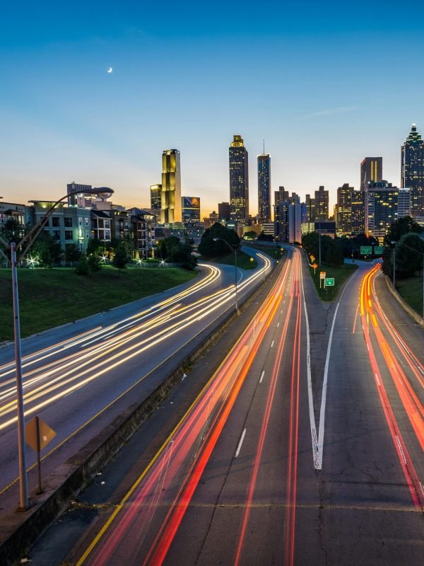 Blurred highway motion lines representing speed and movement